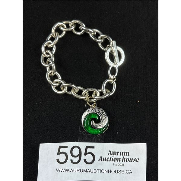 Nice Silver Plated Links w/ One Charm Pendant Bracelet, Unmarked