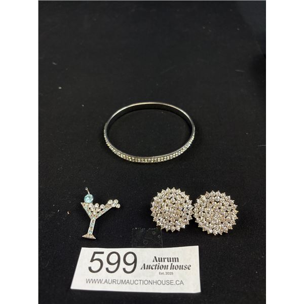 Lovely Rhinestones Bangle, Pendant, Pair of Earrings
