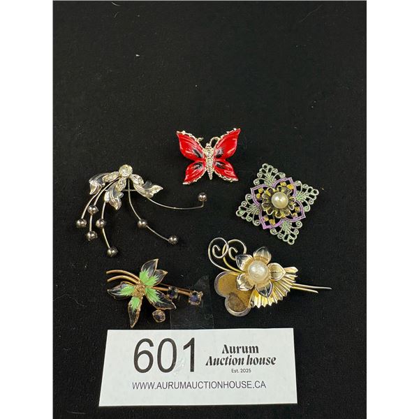 5 Vintage Some Enamel Brooches