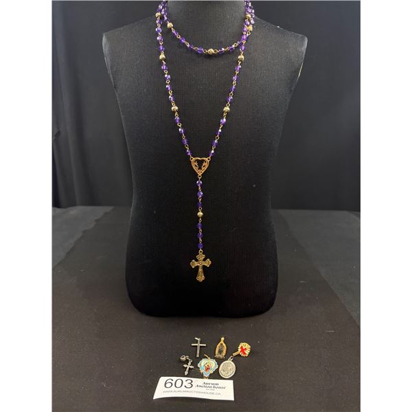 Vintage Cross Pendant Necklace + Other Religious Pendants and Pins