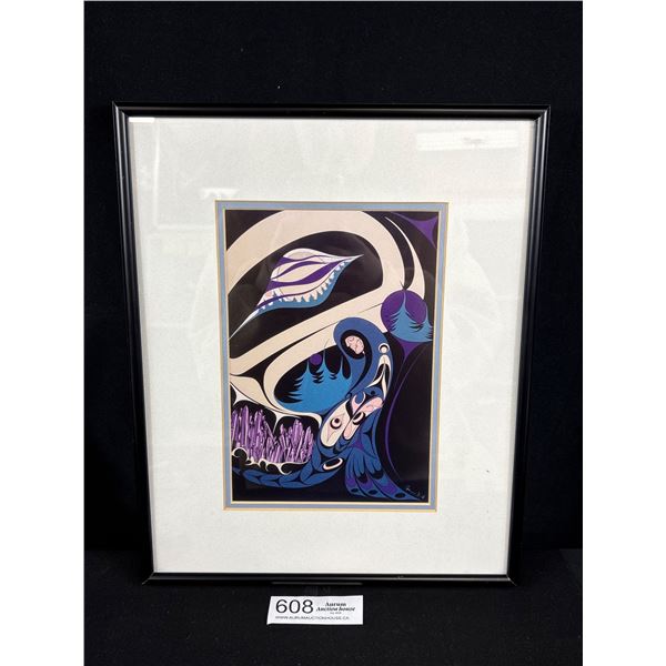 Framed Native Indian Print by Francis Dick of the Kwakwaka Wakw Nation, "The Gatherer" 13 x 11" Size