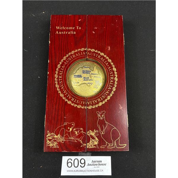 Australian Wood Table Screen w/ Gold Globe + City Panels