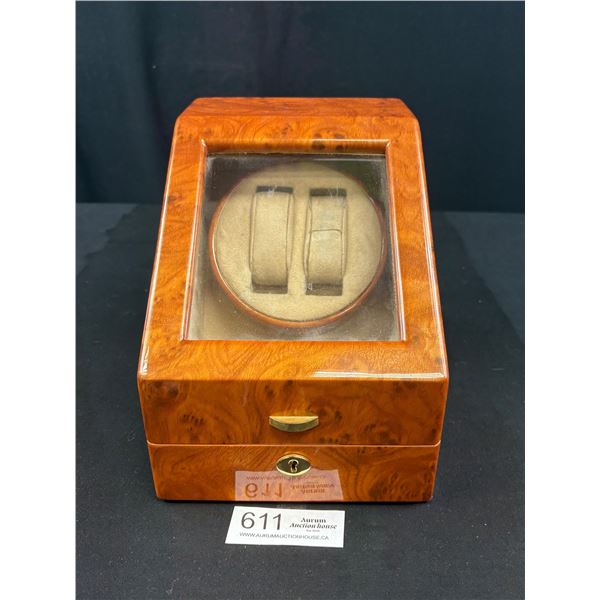Very Nice Burlwood Watch Winder Jewelry Box Good Working Condition