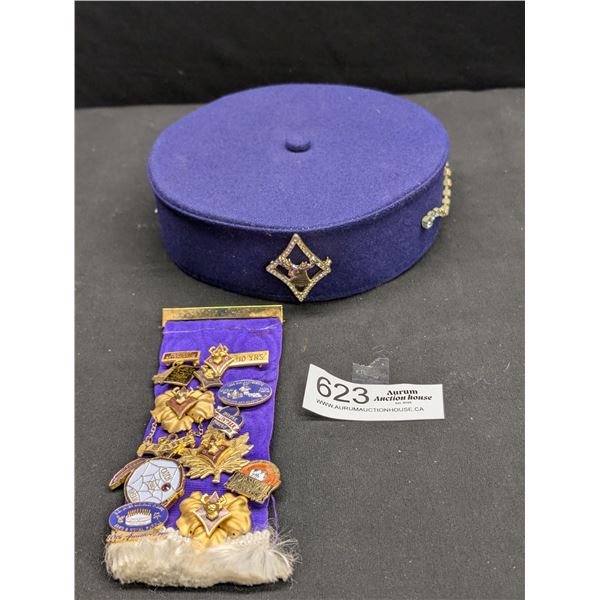 Vintage Ladies Elks Hat with Cap Badge and Pins