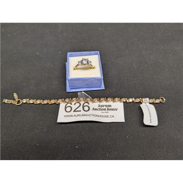 Very Nice Gold Tone Tennis Bracelet + Ring