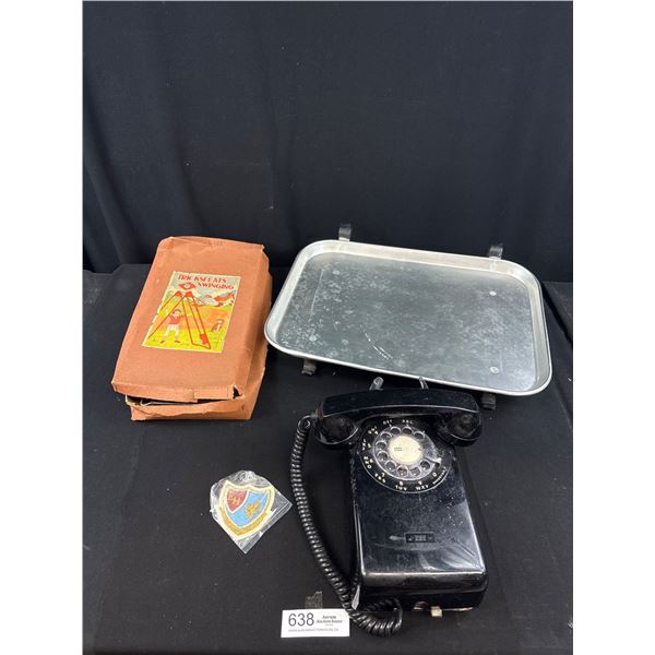 Vintage 1960's Car Hop Window Tray + Old Phone and Early Swinging Game with 1 Broken Piece Great Gra