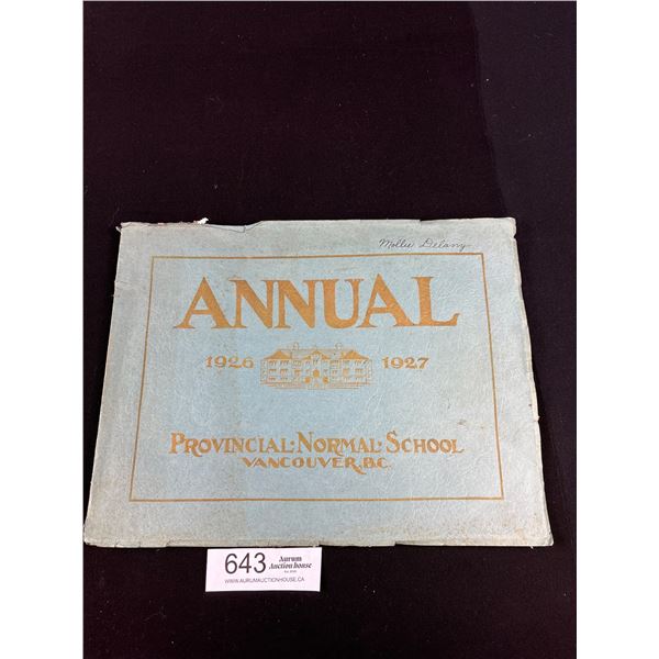 1927 Vancouver BC Provincial Normal School Annual