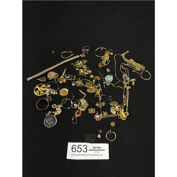 Lot of Gold Plated Jewelry + 1 14K Gold Earring and 10K gold Earring