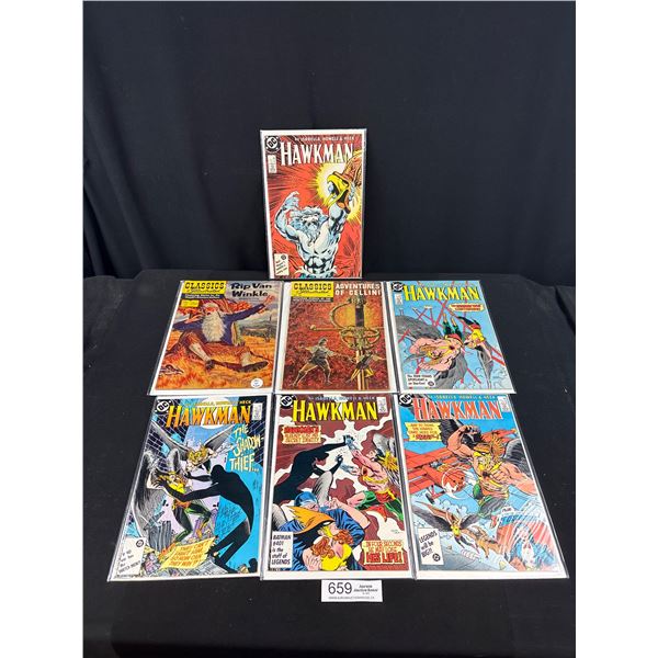 Lot of Vintage Comics on Board in Bag Hawk Man, Classics Illustrated Etc.
