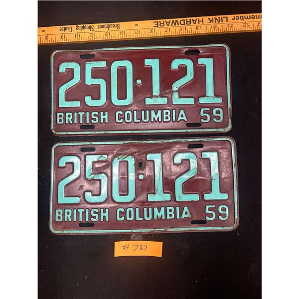 Pair of 1959 BC License Plates