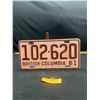 Image 1 : 1961 BC License Plate