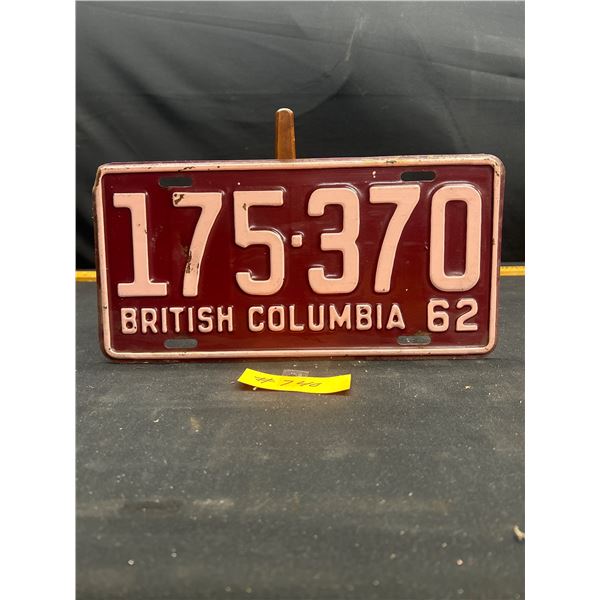 1962 BC License Plate