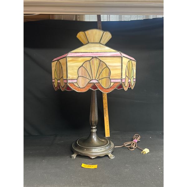 Vintage Tiffany Style Stained Glass Lamp with Heavy Metal Base 24" Tall