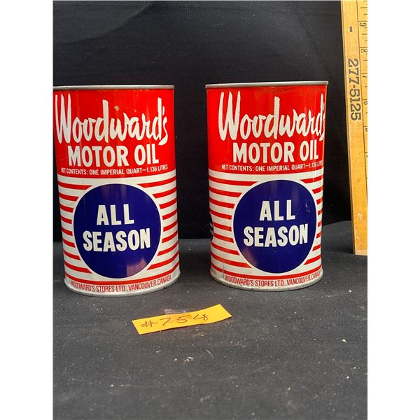 2 Vintage Woodwards Motor Oil All Season Tins 1 Full 1 Missing Lid