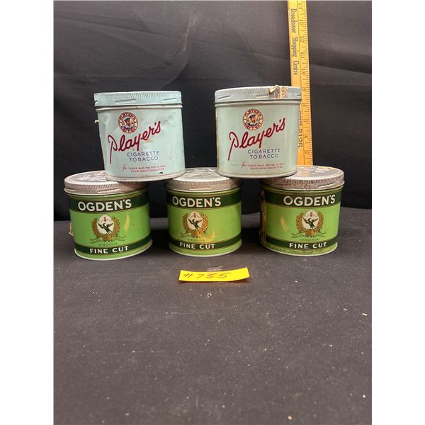 Lot of 5 Vintage Round Tobacco Tins 3 Ogdens 2 Players