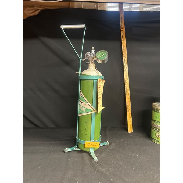 Vintage 1960s Oxygen Tank on Stand with Gauges 24" Tall Great Display