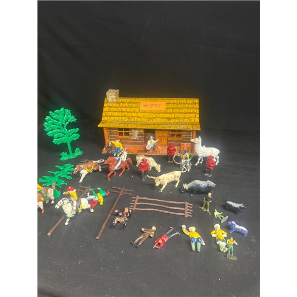 1950s Marx Barn Ranch with Farm Animals and Cowboys etc