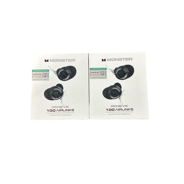 Lot of 2 BNIB Monster Achieve 100 Airlinks Earbuds
