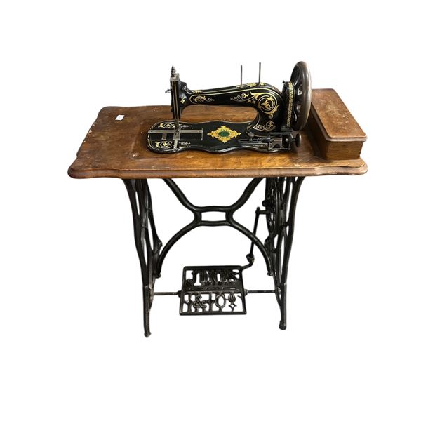 Vintage Jones Medium Sewing Machine with Table and Cover