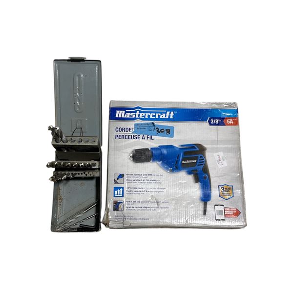 Mastercraft Corded Drill w Assorted Drill Bits