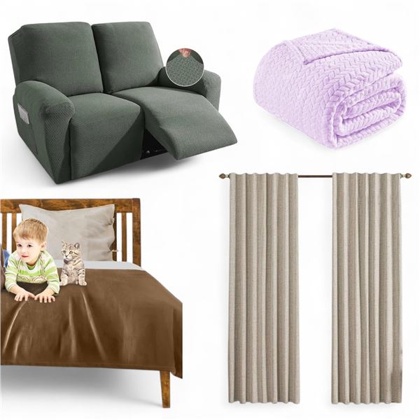 Group of Blackout Curtains, Blanket, Waterproof Reversible Blanket Etc.