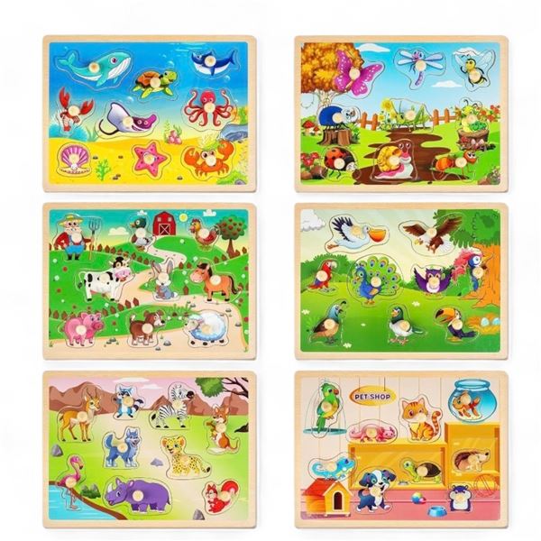 Group of Wooden Peg Puzzles