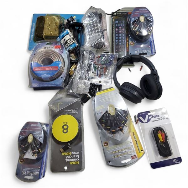 Group of Assorted Controllers, Cables, Headphone