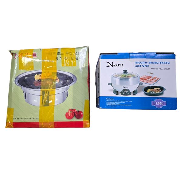 Group of 2 Narita Electric Shabu Shabu and Grill w/Electric Tabletop BBQ Grill