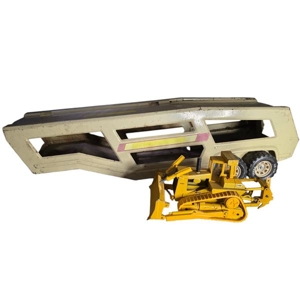 Toy Transport Trailer with Caterpillar Bulldozer Model