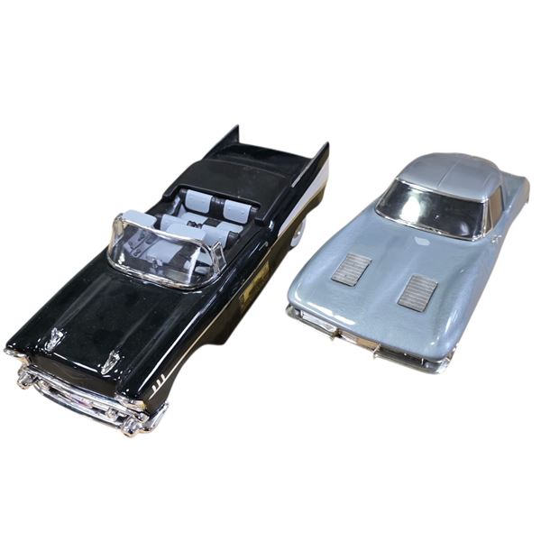 Vintage Car Shaped Glass Decanters and 1:18 Scale Diecast Model Cars Lot