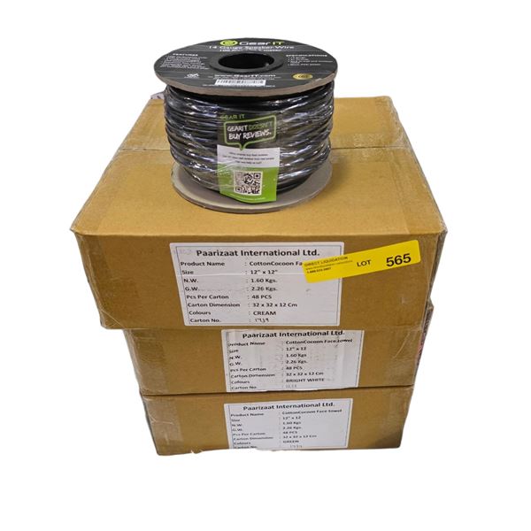 Group of 3 Boxes of Cotton Cocoon Face Towels & Gear IT 14 Gauge Speaker Wire