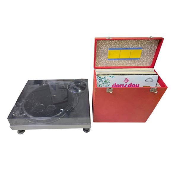 Technics SL-1200 Direct Drive Turntable with Record Storage Case and Vinyl Records