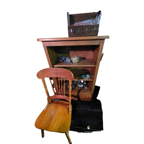 Group of Wooden Bookshelf w/Contents & Wooden Chair