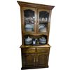 Image 1 : Oak Finish China Cabinet / Hutch with Glass Doors & Dishware Contents