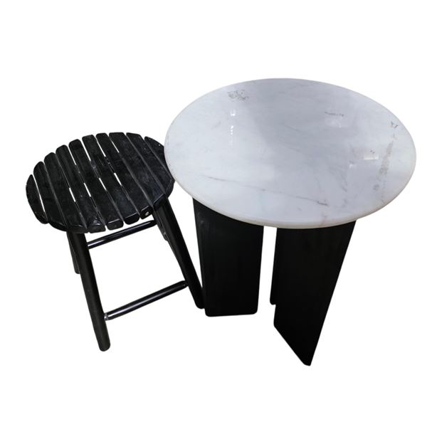Group of 3 - Marble End Table w/Stool