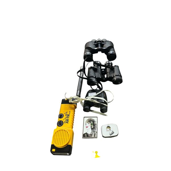 Assorted Binoculars, AM/FM Emergency Radio & Decorative Compact Lot