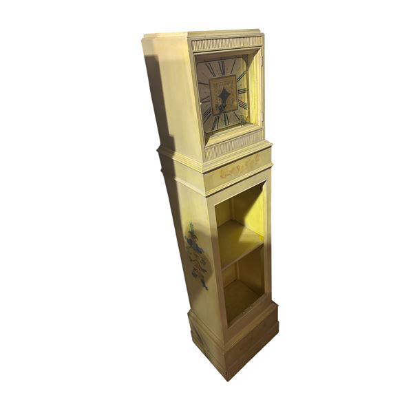 Vintage Painted Cabinet Style Floor Clock with Storage Shelf