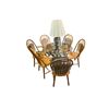 Image 1 : Round Glass Top Dining Table with Metal Base & Six Wooden Dining Chairs, Includes Table Lamp