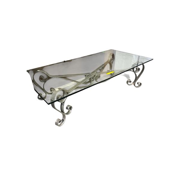 Glass Top Console Table with Metal Scroll Base