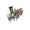Image 2 : Glass Top Dining Table with Six Upholstered Dining Chairs & Assorted Decor Items - Lights, Vase, Dec