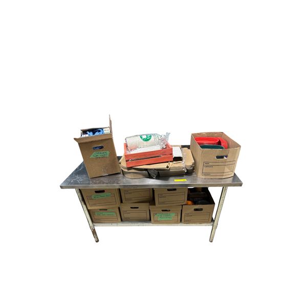 Stainless Steel Commercial Prep Table (60in L x 24in W x 35in H) w/Contents - Food Baskets, Food Con