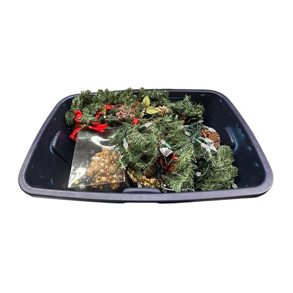 Bin Of Christmas Decorations & Metal Rolling Cart