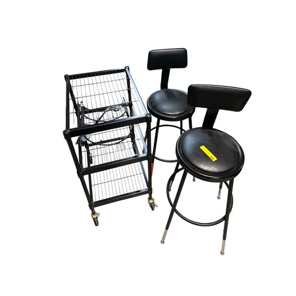 Group of 2 Black Chairs & Black Rolling Cart