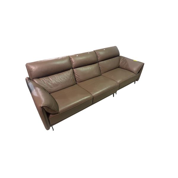 Brown Leather Three-Seat Sofa