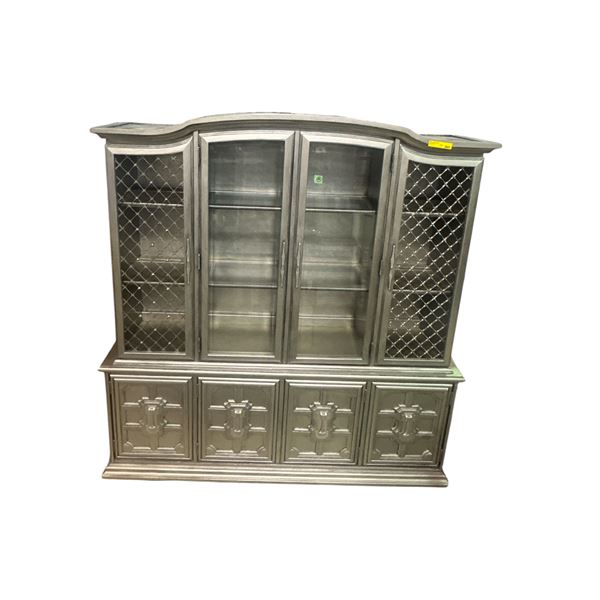 Large Painted China Cabinet / Display Hutch with Glass Doors Approx. 6' x 17.5" D x 78.5" H