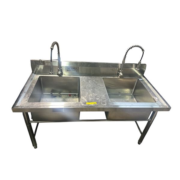 Commercial Stainless Steel Double Compartment Sink with Pre-Rinse Faucets