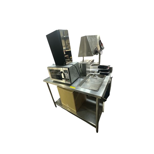 Stainless Steel Prep w/Dispensers Table with Commercial Microwave
