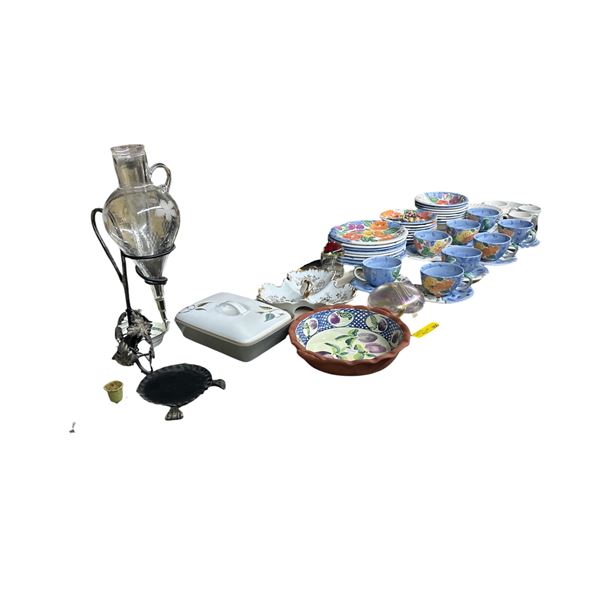 Group of Ceramic Cups, Plates, Serving Dish & Decorative Glassware Assortment