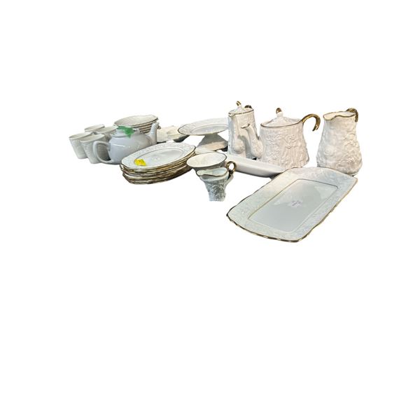 Group of Various Mugs, Plates, Teapots, Serving Tray, Etc. - Mix of Old English Oak