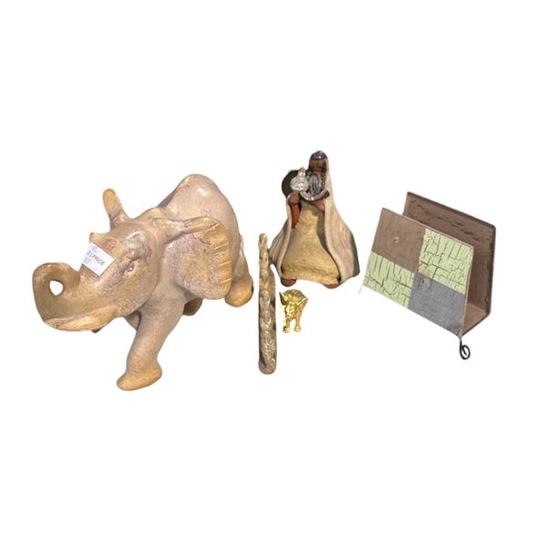 Group of Misc Decor - Elephants, Book Holder, ETc.